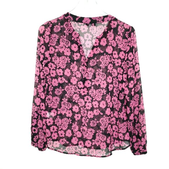MILLY Blouse Shirt Size 2 Pink Black Brooke Floral Print Chiffon - Picture 3 of 10